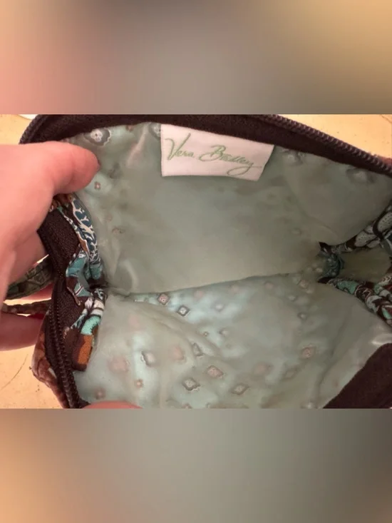 Vera Bradley Retired Pattern Java Brown & Turquoise Quilted Cosmetic Pouch EUC - Picture 5 of 5
